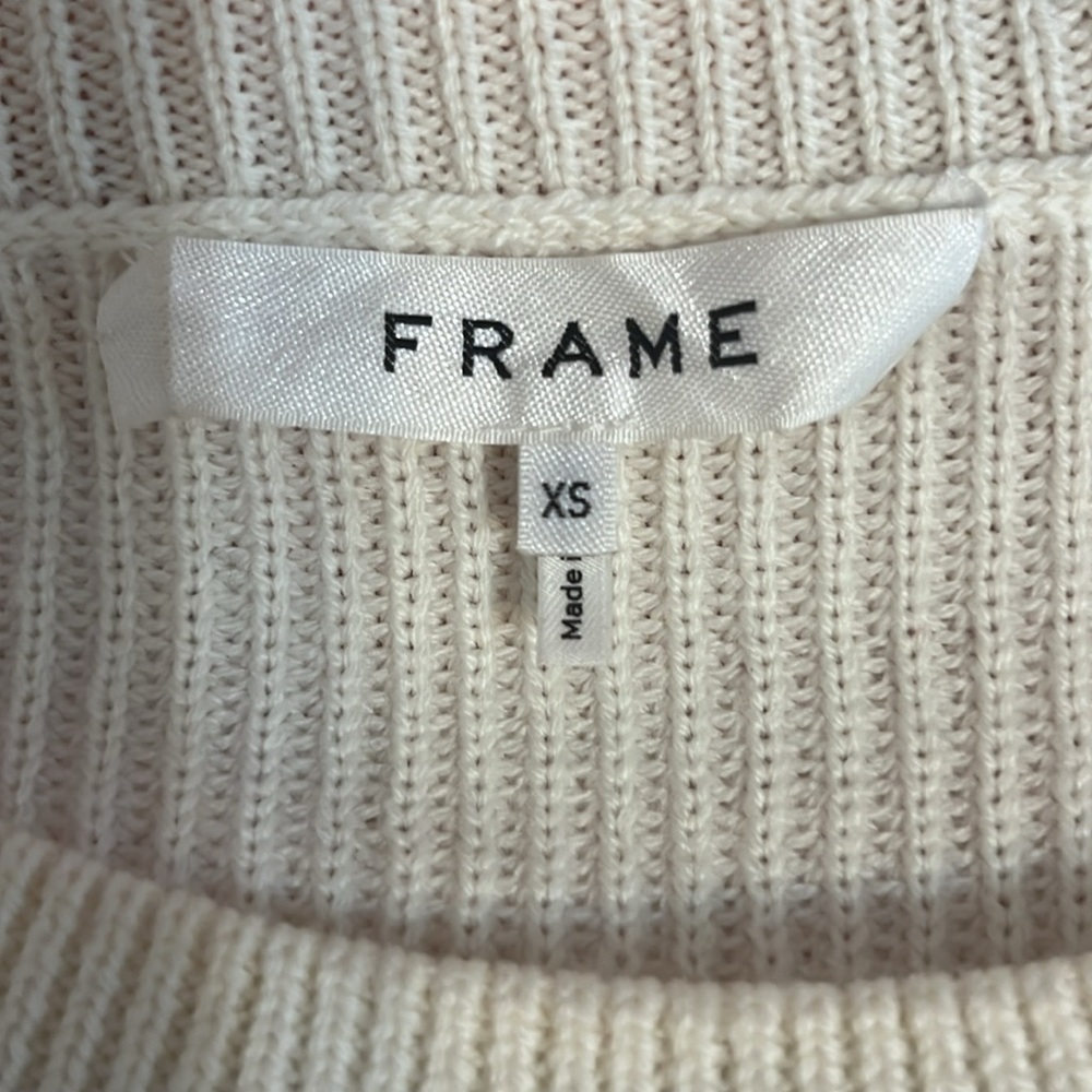 Frame Ruffle Yoke Ribbed Wool Blend Cream Knit Pullover Sweater - Picture 5 of 6
